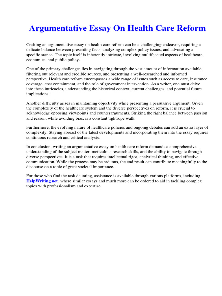 Argumentative Essay On Health Care Reform Download Free PDF Money