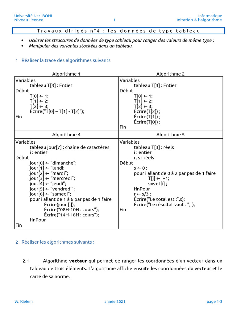 Algorithmes de tableaux en informatique | PDF | Matrice (Mathématiques ...