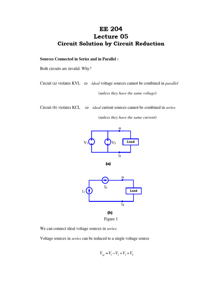 Ee204 Lecture Notes Lecture 05 Pdf Series And Parallel Circuits