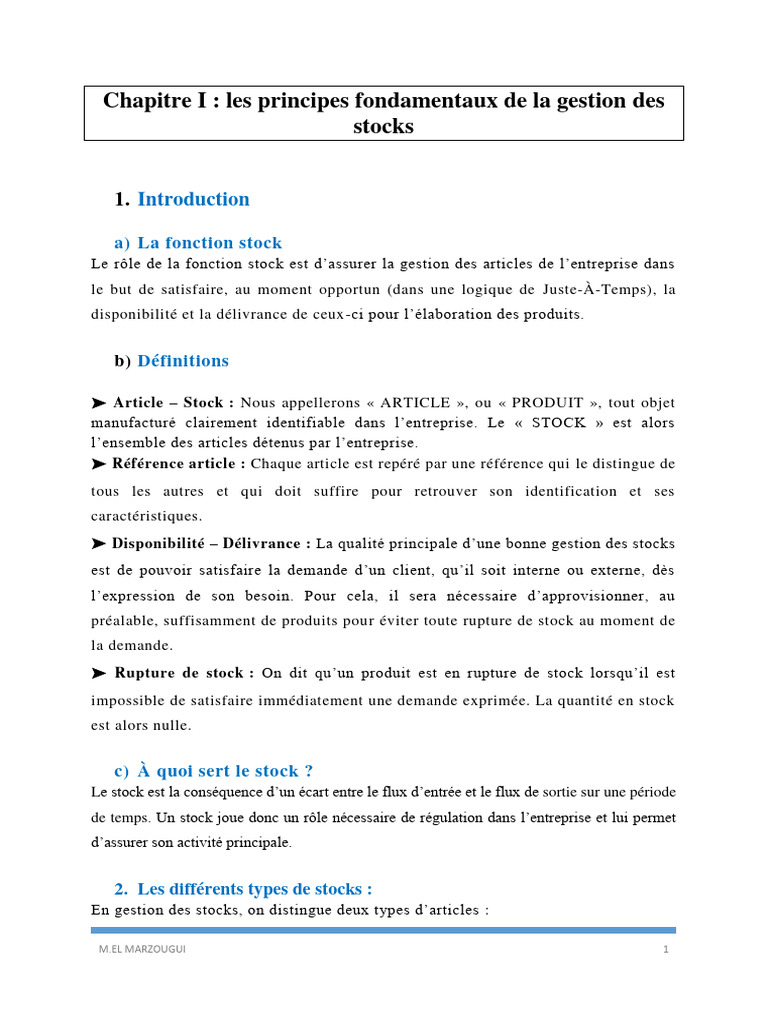 Principes de gestion des stocks pdf | PDF | Inventaire | Logistique
