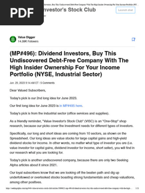 (MP#496) _ Dividend Investors, Buy This Undiscovered Debt-Free Company With The High Insider Ownership For Your Income Portfolio (NYSE, Industrial Sector) _ Seeking Alpha