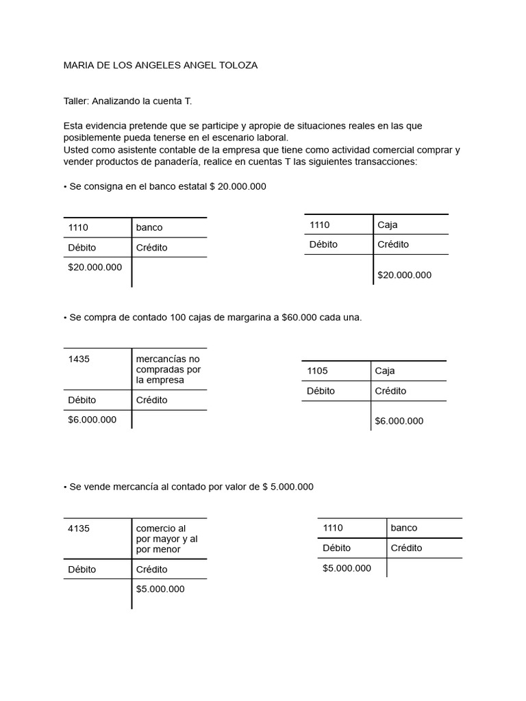 Ejercicios de Cuentas T en Contabilidad | PDF | Tarjeta de débito ...