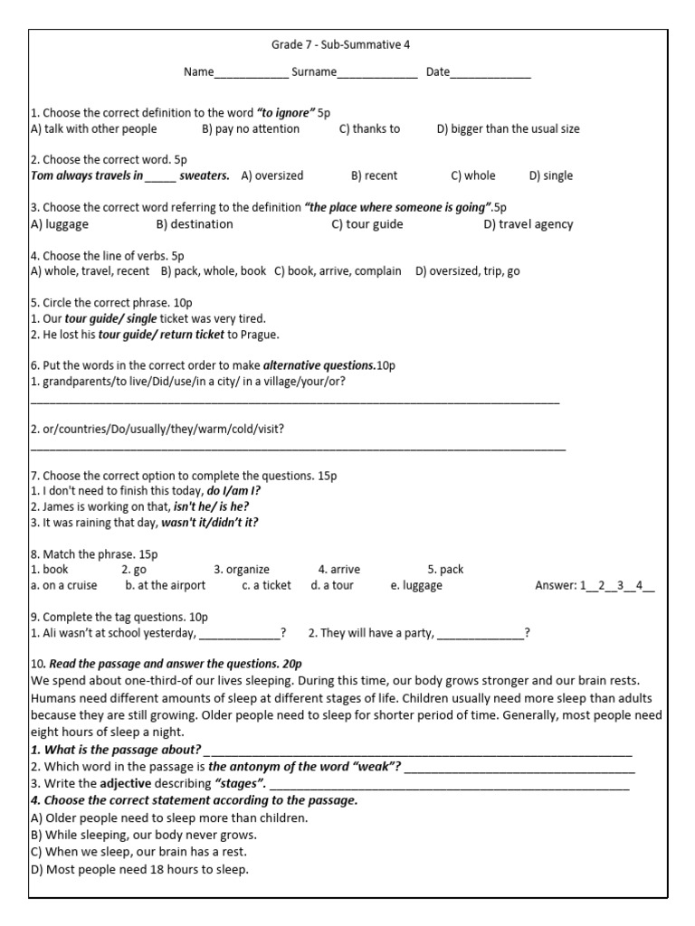 Grade 7 English Quiz | PDF | Language Mechanics | Linguistics