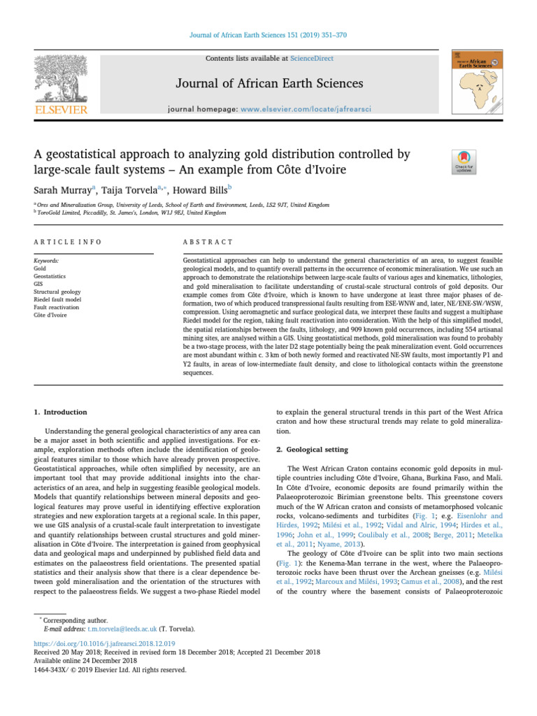 A Geostatistical Approach To Analyzing Gold Distribution 2019 Journal ...
