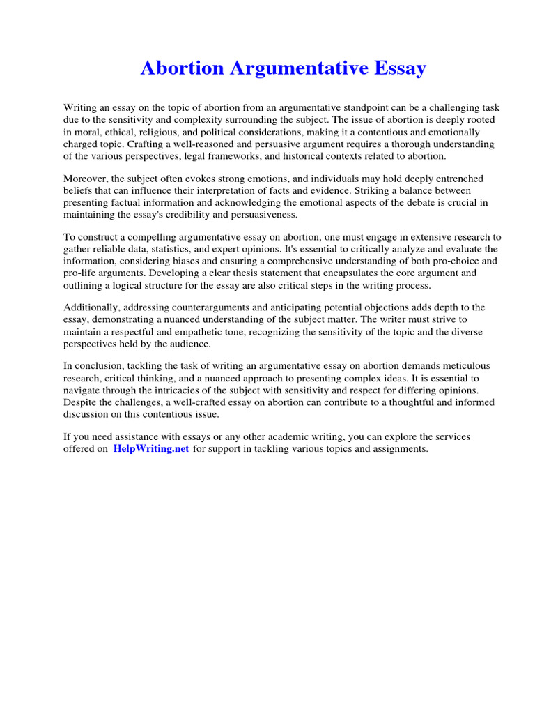 Abortion Argumentative Essay | PDF | Social Science