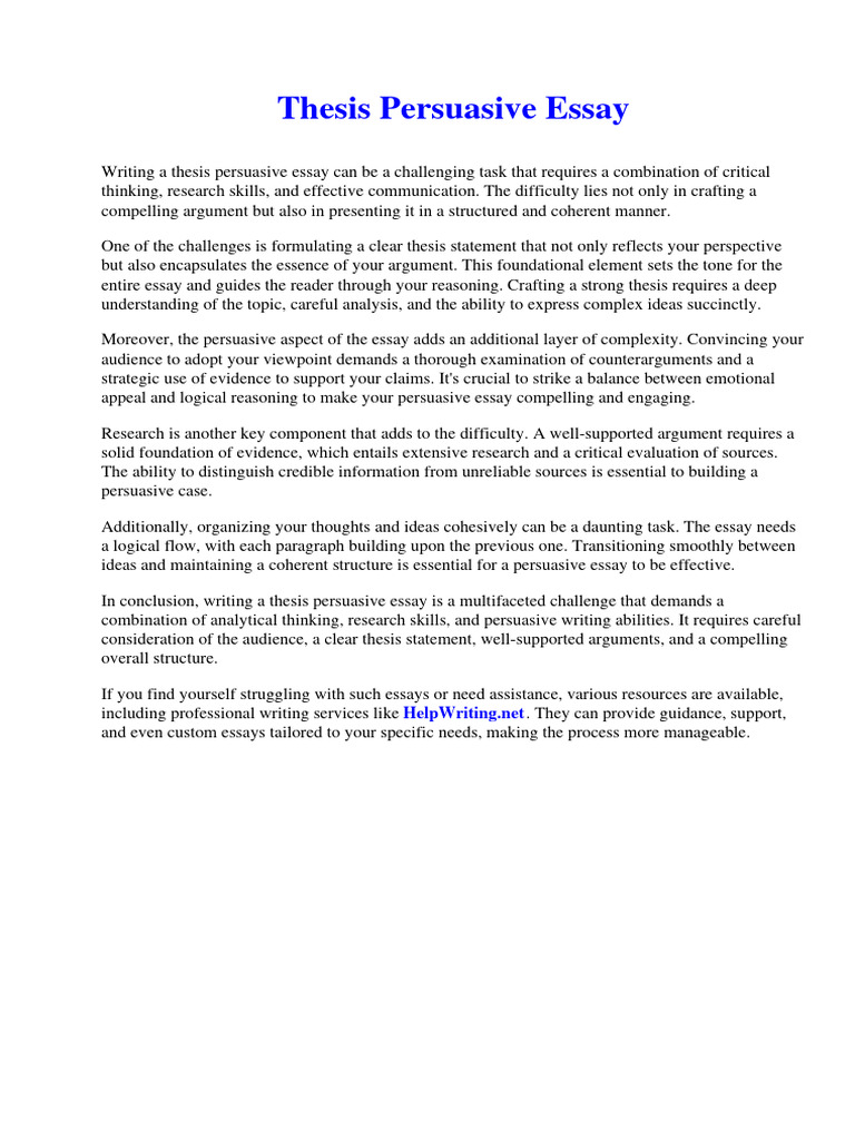 Thesis Persuasive Essay | PDF | Essays | Argument