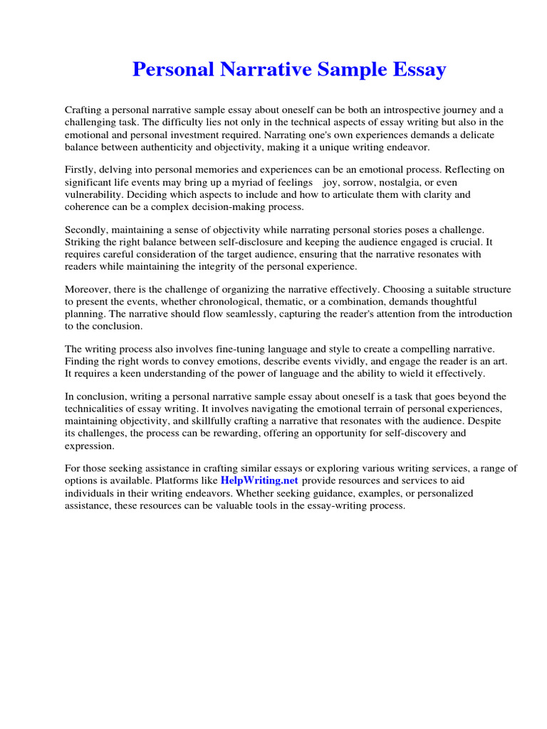 Personal Narrative Sample Essay PDF