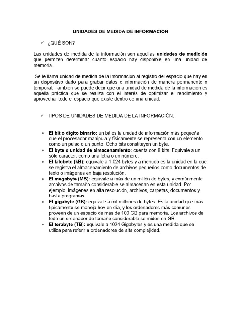 Unidades de Medida de Información | PDF | Poco | Unidades de medida