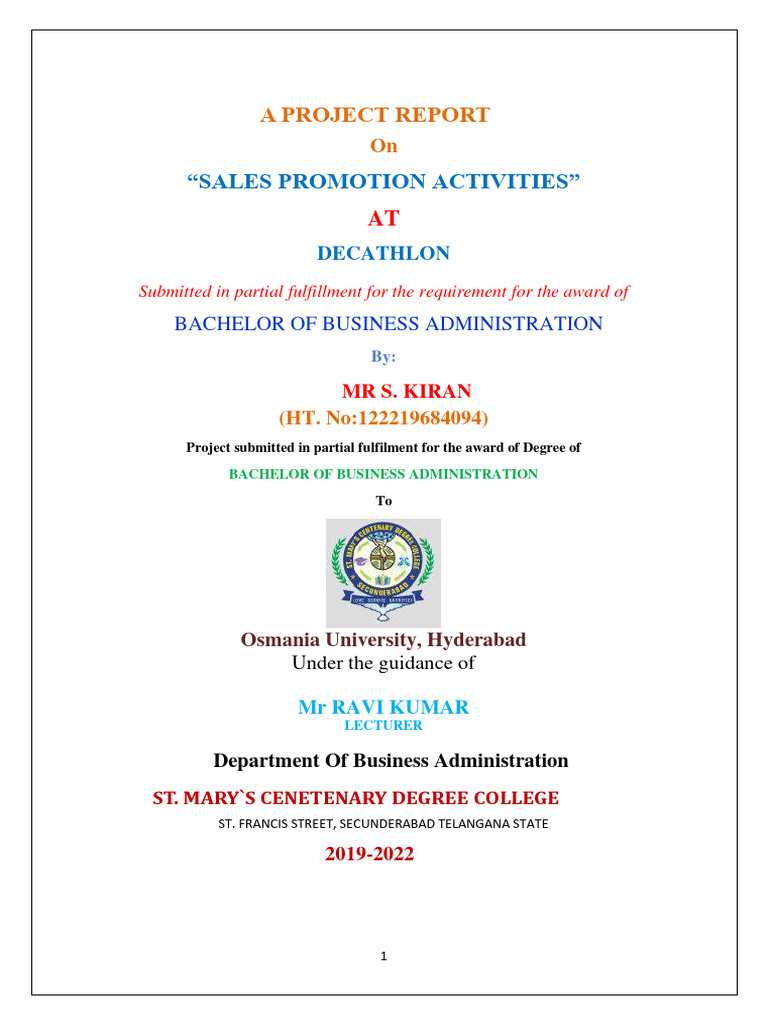 A project report sales promotion activities pdf consumer
