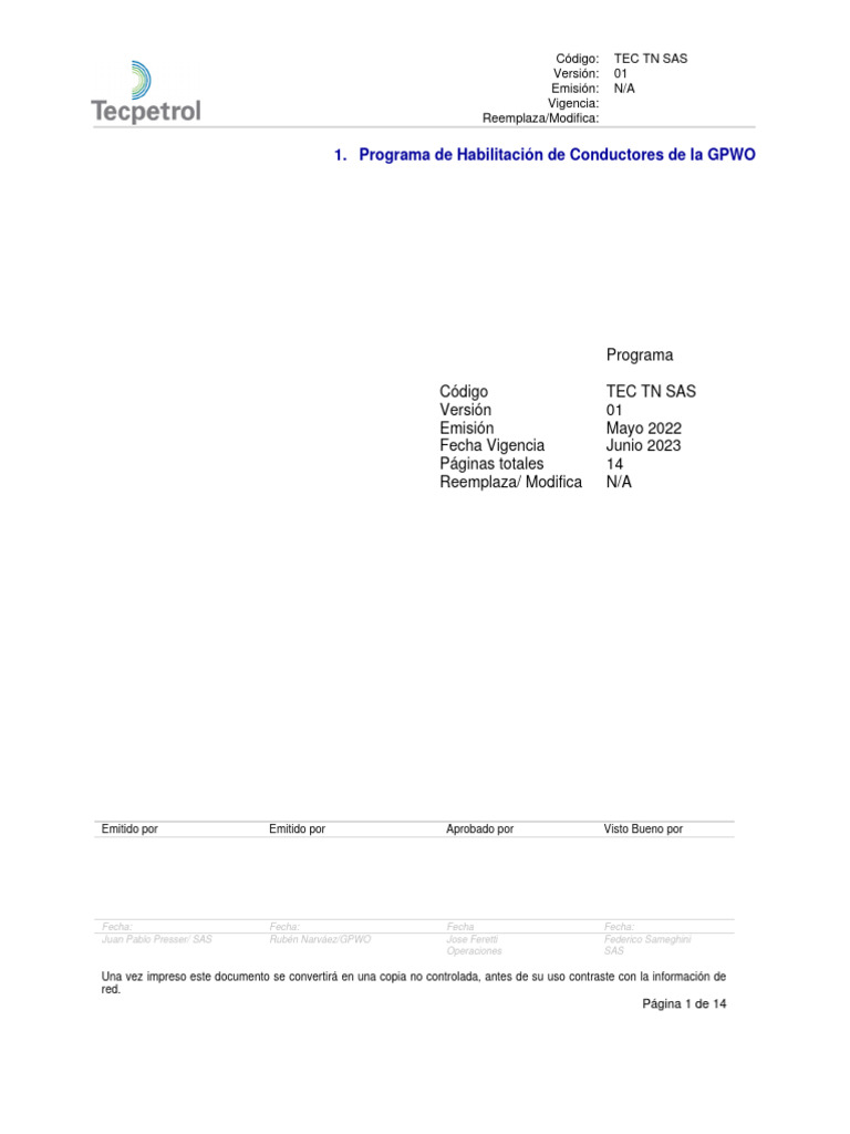 Programa de Habilitación de Conductores GPWO COL | PDF | Licencia de ...