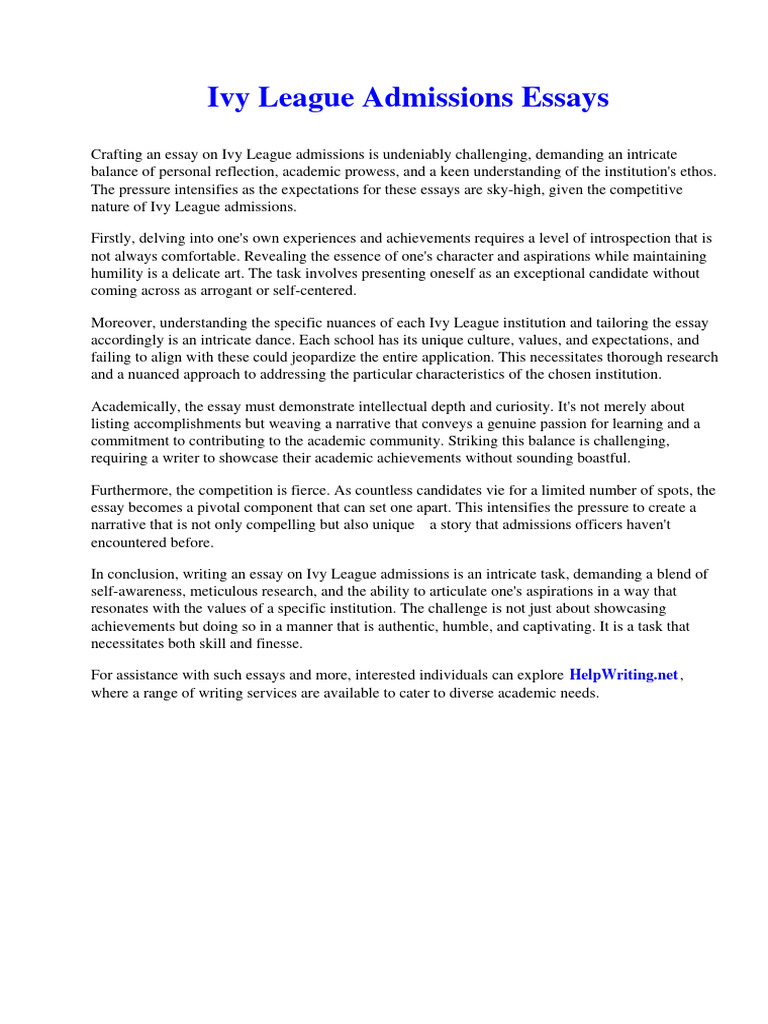 Ivy league admissions essays pdf