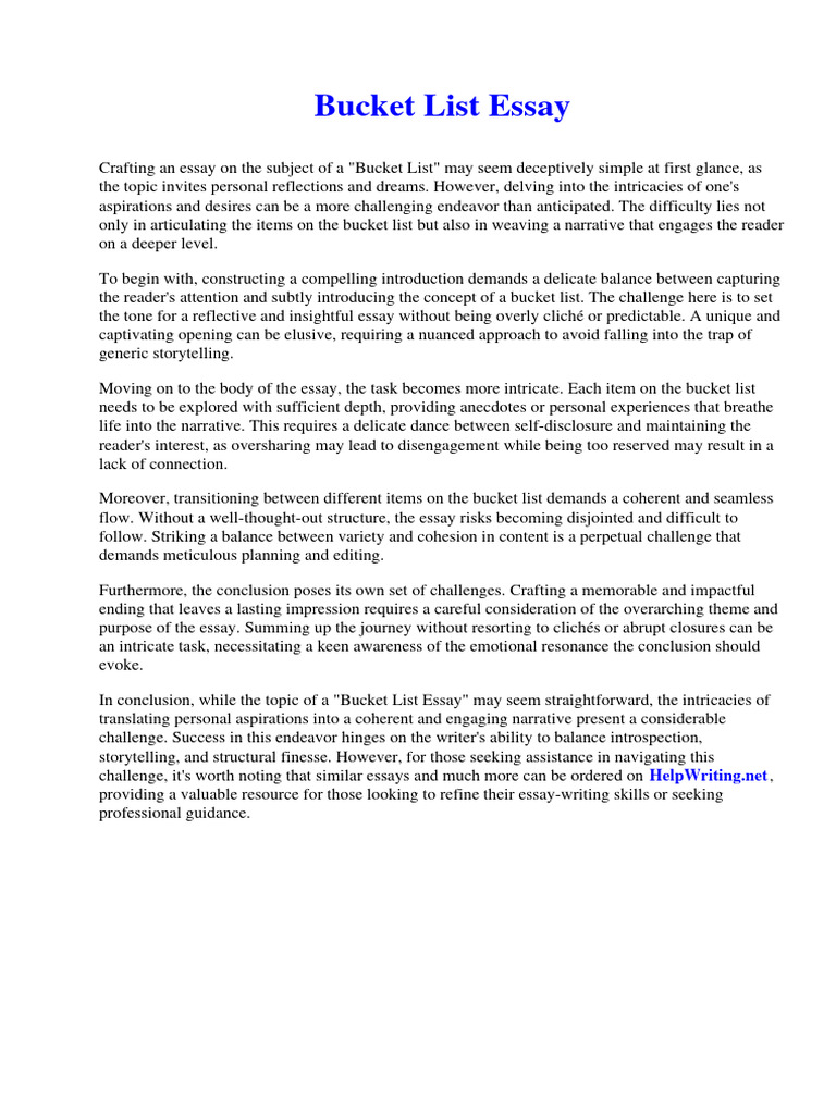 Bucket List Essay PDF Adolescence