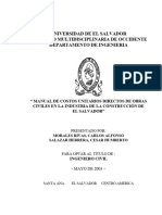 Manual de Costos Unitarios Directos de Obras Civiles en La Industria de La Construccion de El Sal