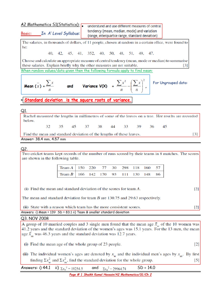 CH 2 Simple Mean Median Mode SD All L | PDF | Standard Deviation | Mean