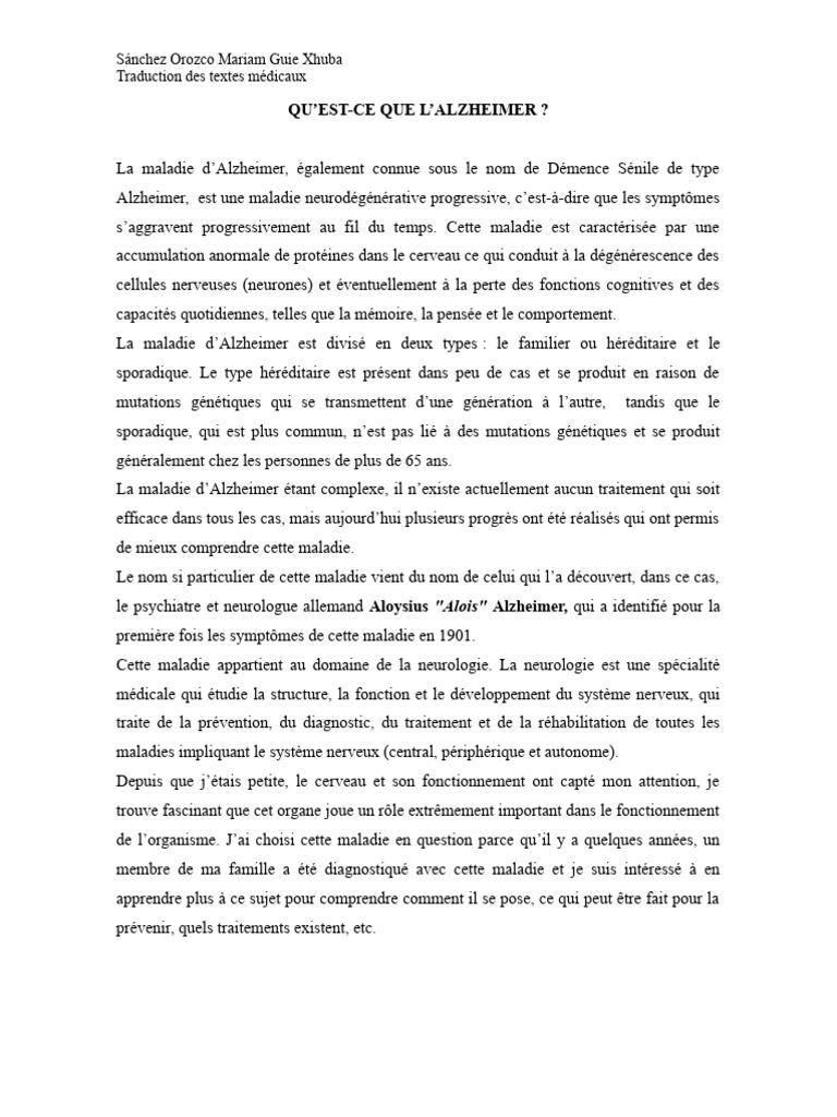 Comprendre la maladie d'Alzheimer | PDF | Maladie d'Alzheimer ...