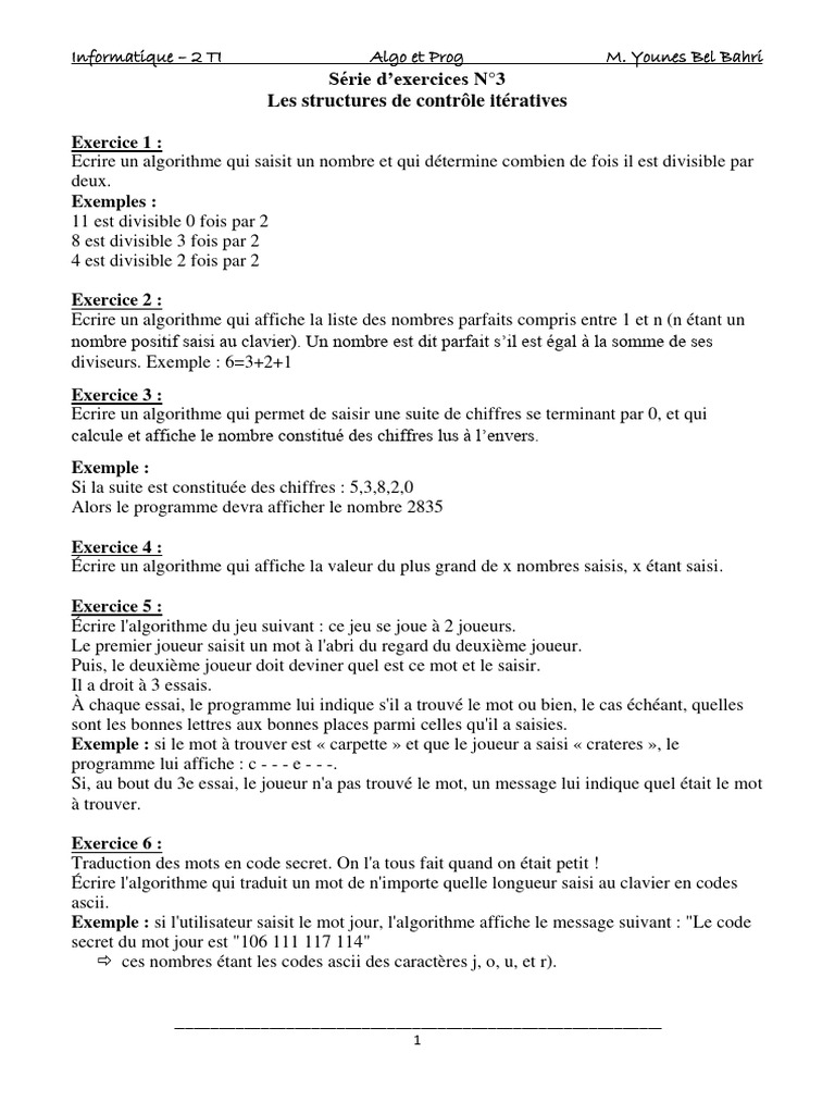 Exercices d'Algorithmique en TI | PDF | Informatique | Informatique