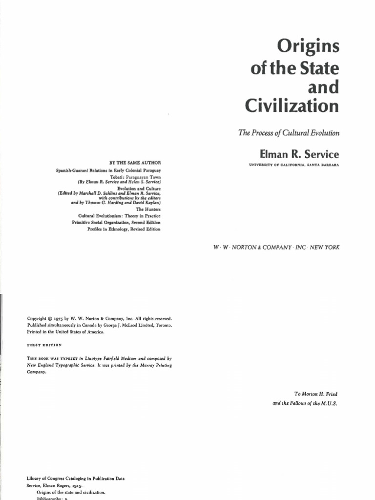 Elman R. Service - Origins of The State and Civilization - The Process ...