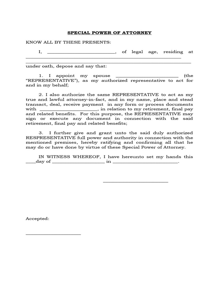 Special Power of Attorney (SPA) .Authority To Transact - Individual2 | PDF