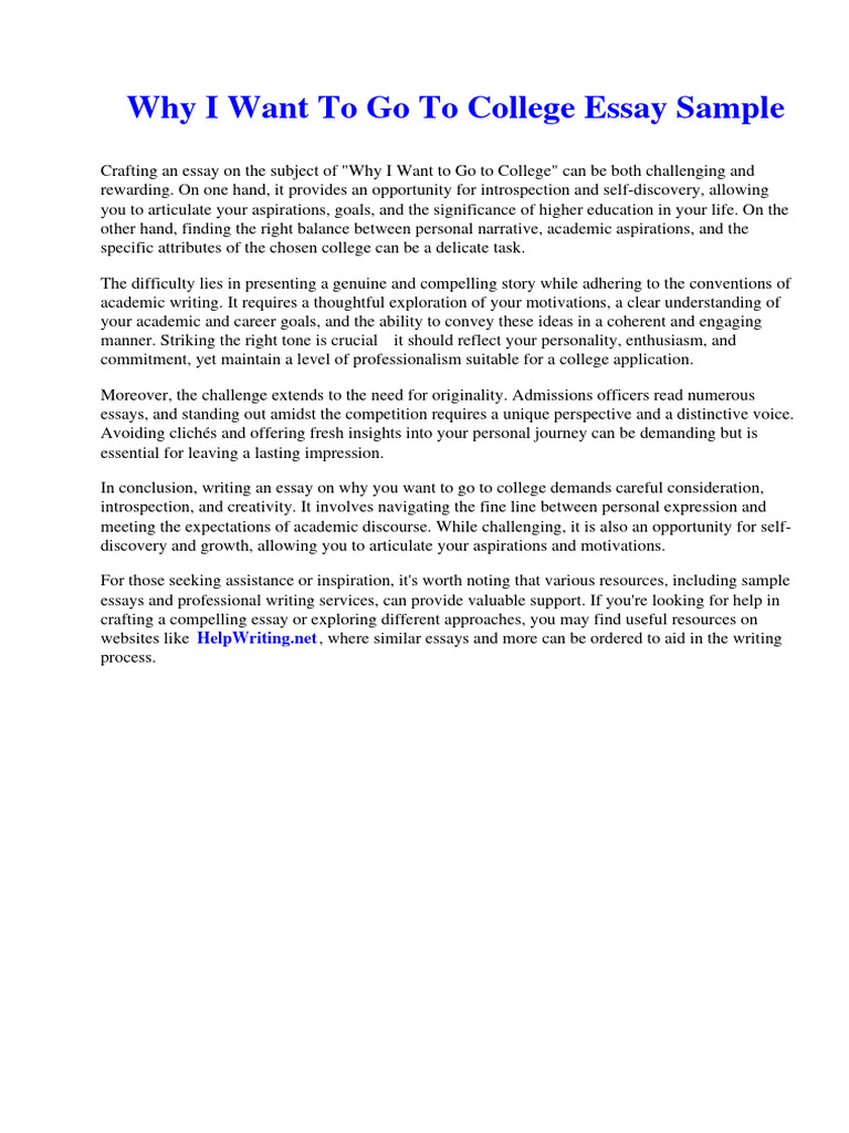Why I Want To Go To College Essay Sample | Download Free PDF | Clean
