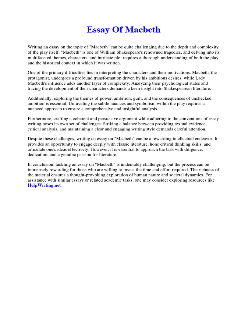 Essay of macbeth pdf prison funeral