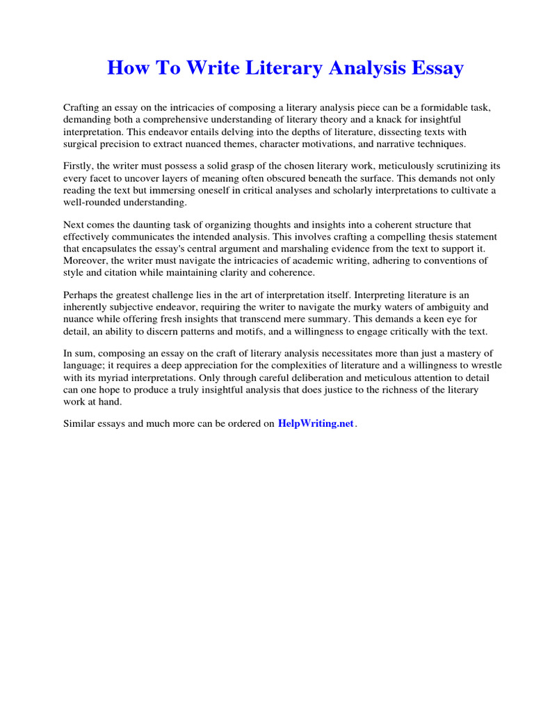How To Write Literary Analysis Essay | PDF | Massachusetts Bay Colony
