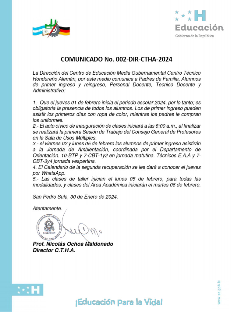 Inicio de Clases 2024 en CTHA | PDF | Ciencia y matemáticas