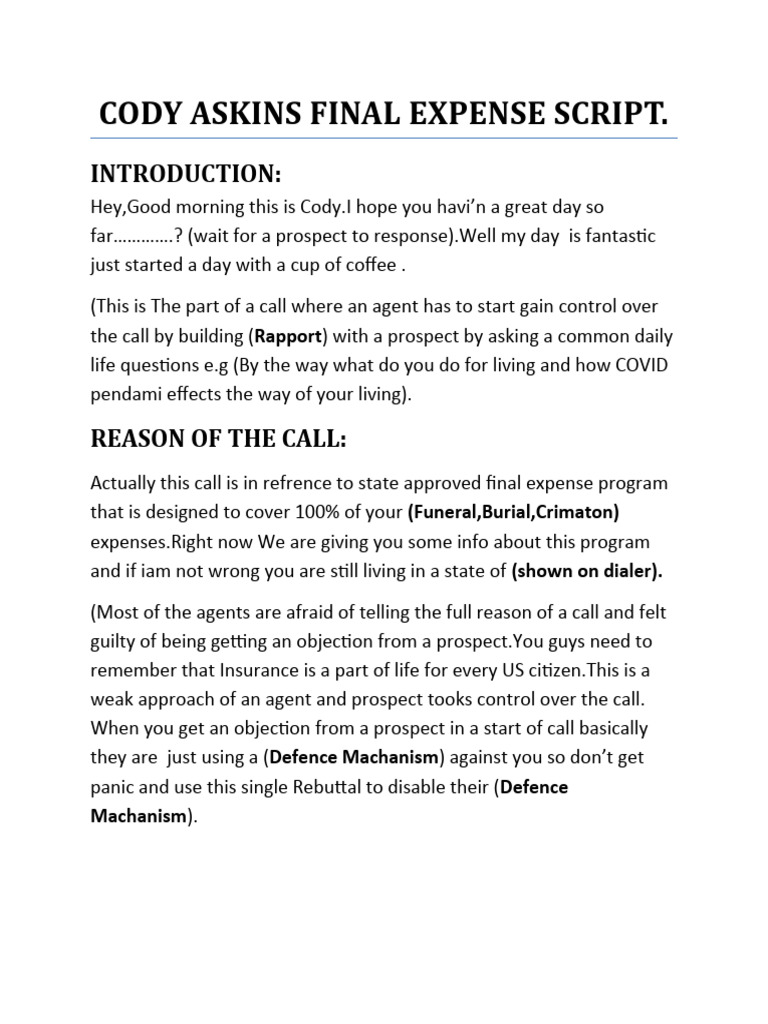 Cody Askins Final Expense Script PDF