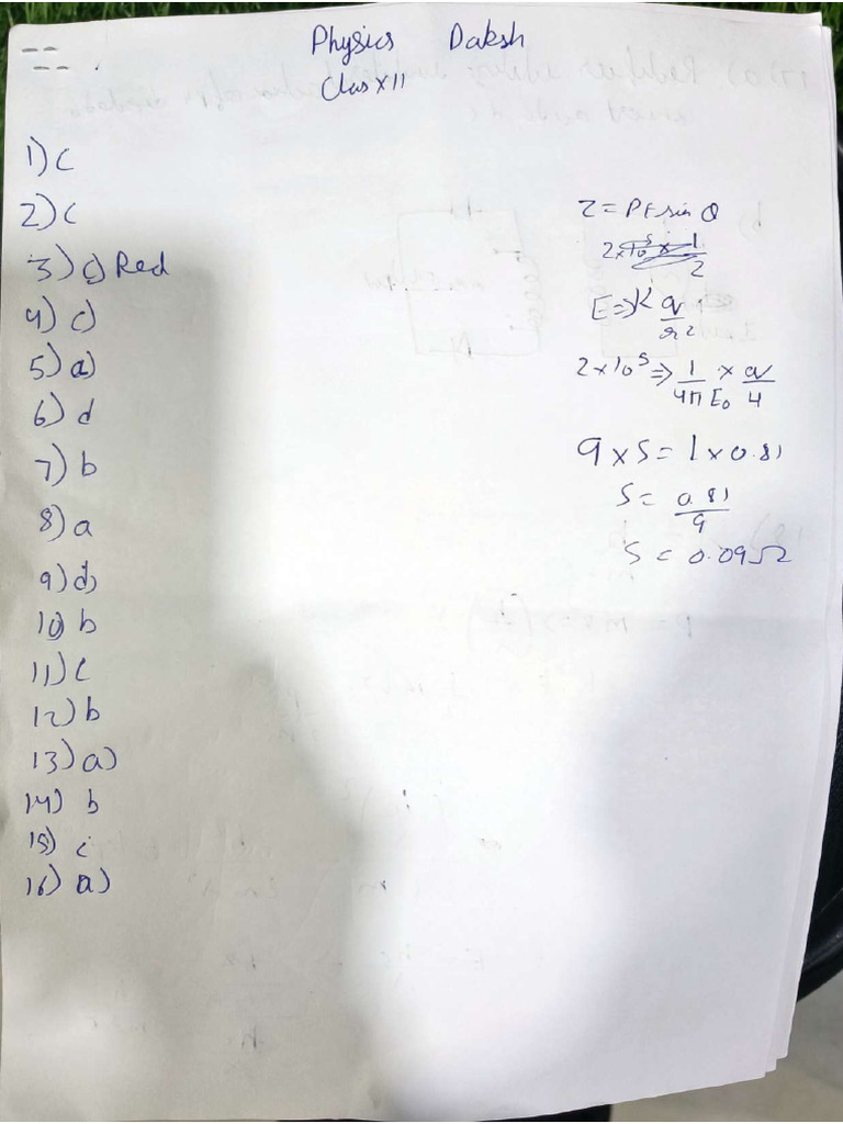 Daksh Answer Sheet Physics | PDF