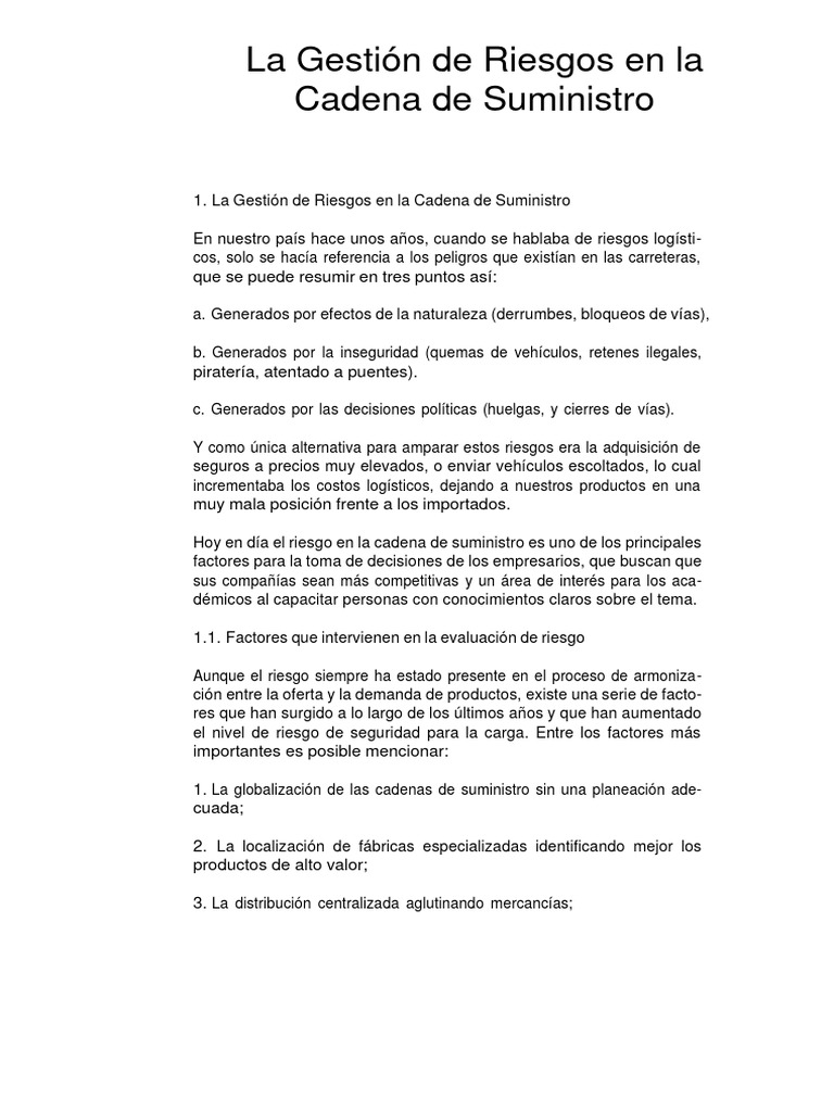 La Gestion de Riesgos en La Cadena de Suministro | PDF | Riesgo | Logística