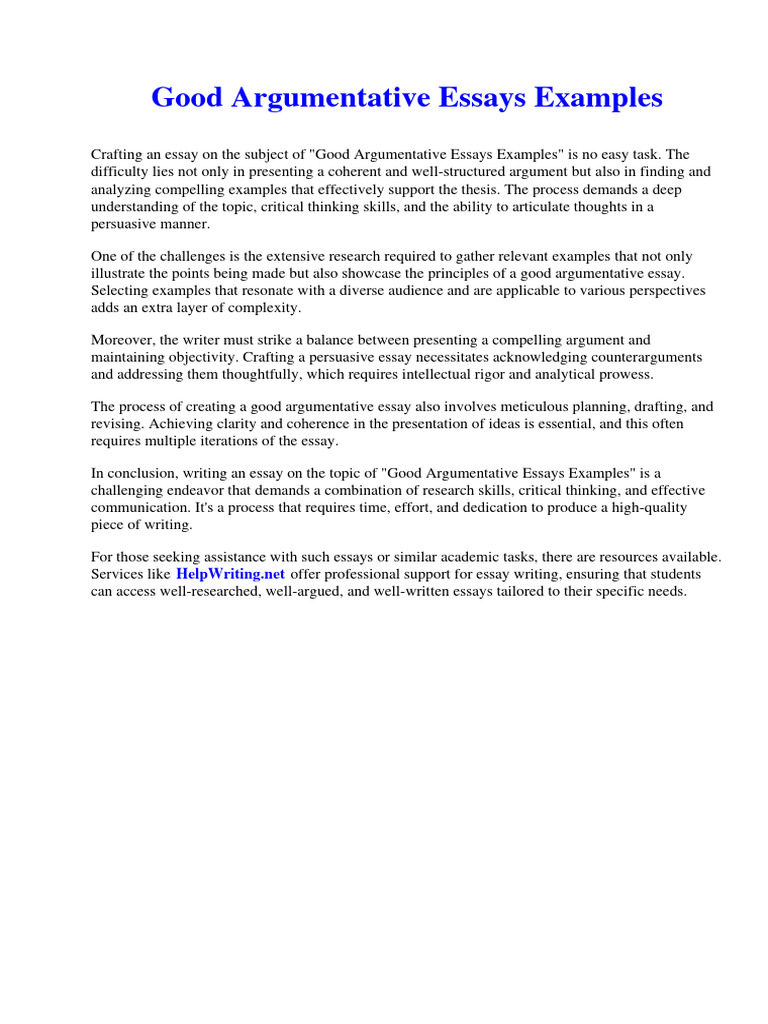 Good Argumentative Essays Examples | Download Free PDF | Essays