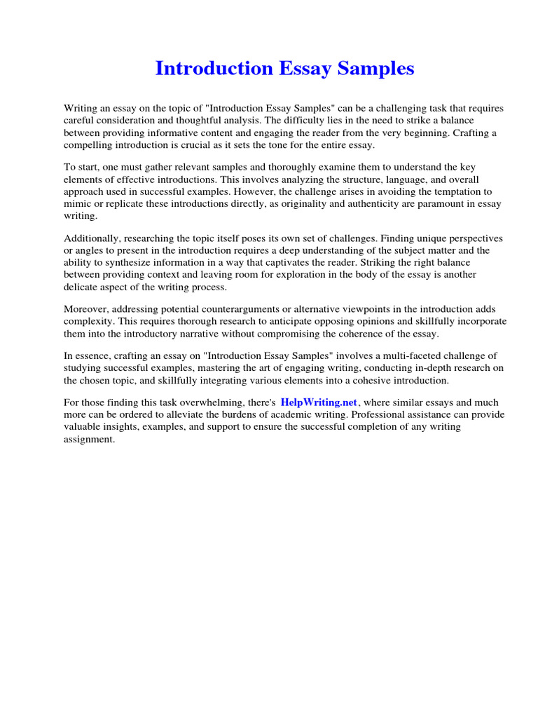 Introduction Essay Samples | PDF | Employment | Essays