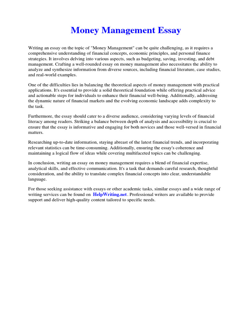 Money Management Essay PDF
