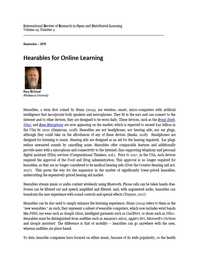 Hearables in Online Learning | PDF | Hearing Aid | Learning