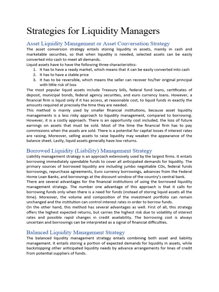 Strategies For Liquidity Managers | PDF | Market Liquidity | Financial ...