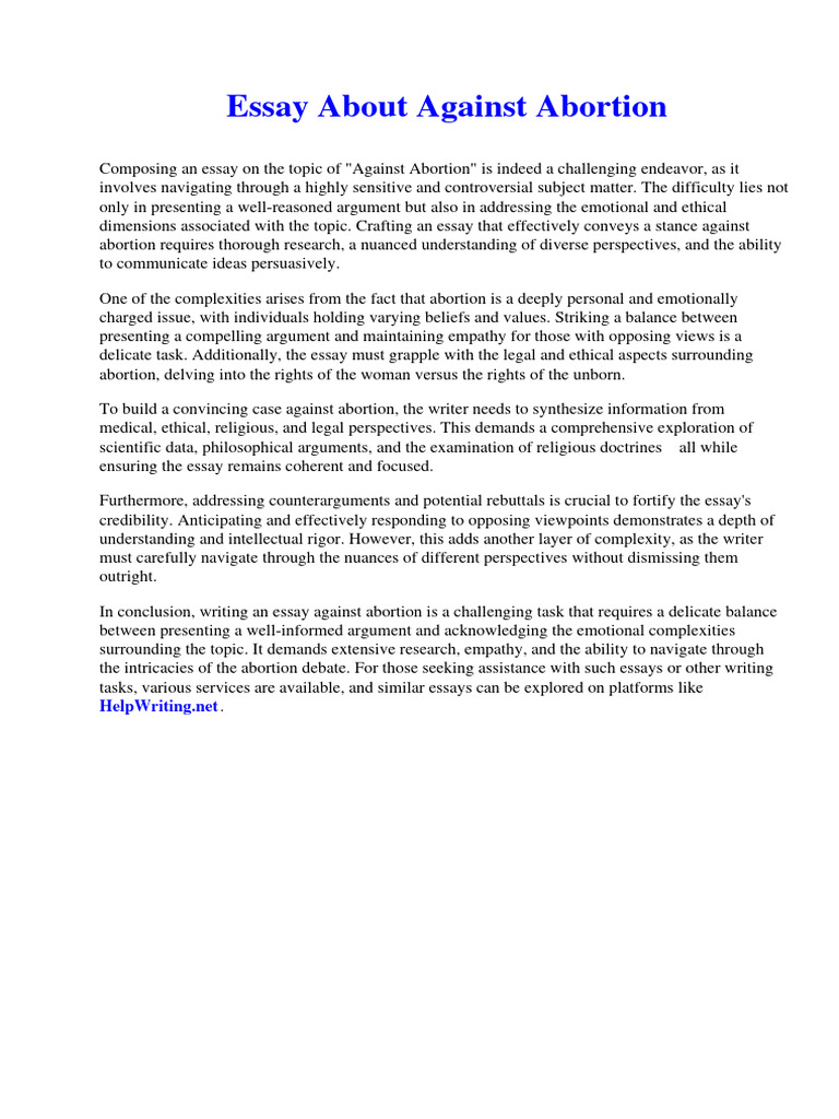 Essay About Against Abortion | PDF