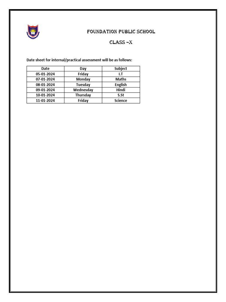 10th Class Practical Exam Schedule 2024 | PDF