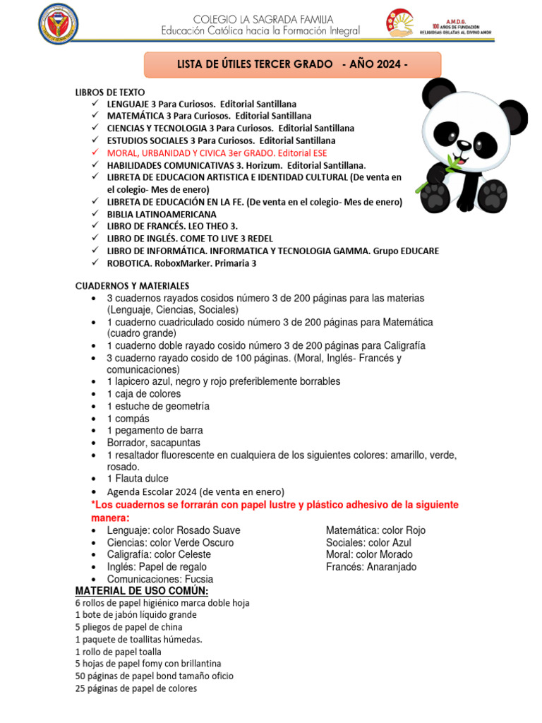 Lista de Útiles 3er Grado 2025 | PDF | Cuaderno | Tecnicas artisticas