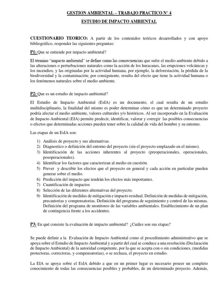 TP4 Estudio de Impacto Ambiental | PDF | Evaluación de impacto ...