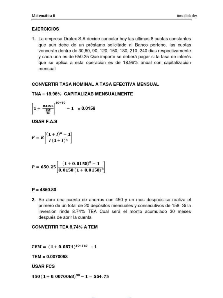 Mate Ejercicios | PDF | Interés | Bancos