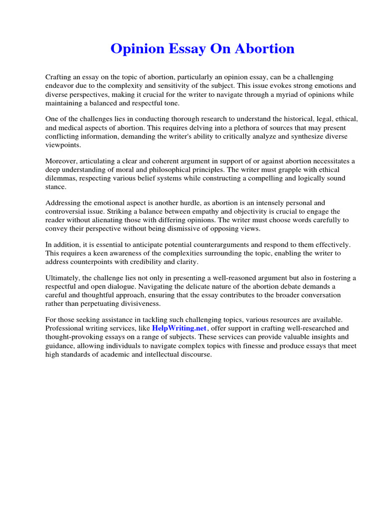 Opinion Essay On Abortion | PDF | Politics | Religion & Spirituality