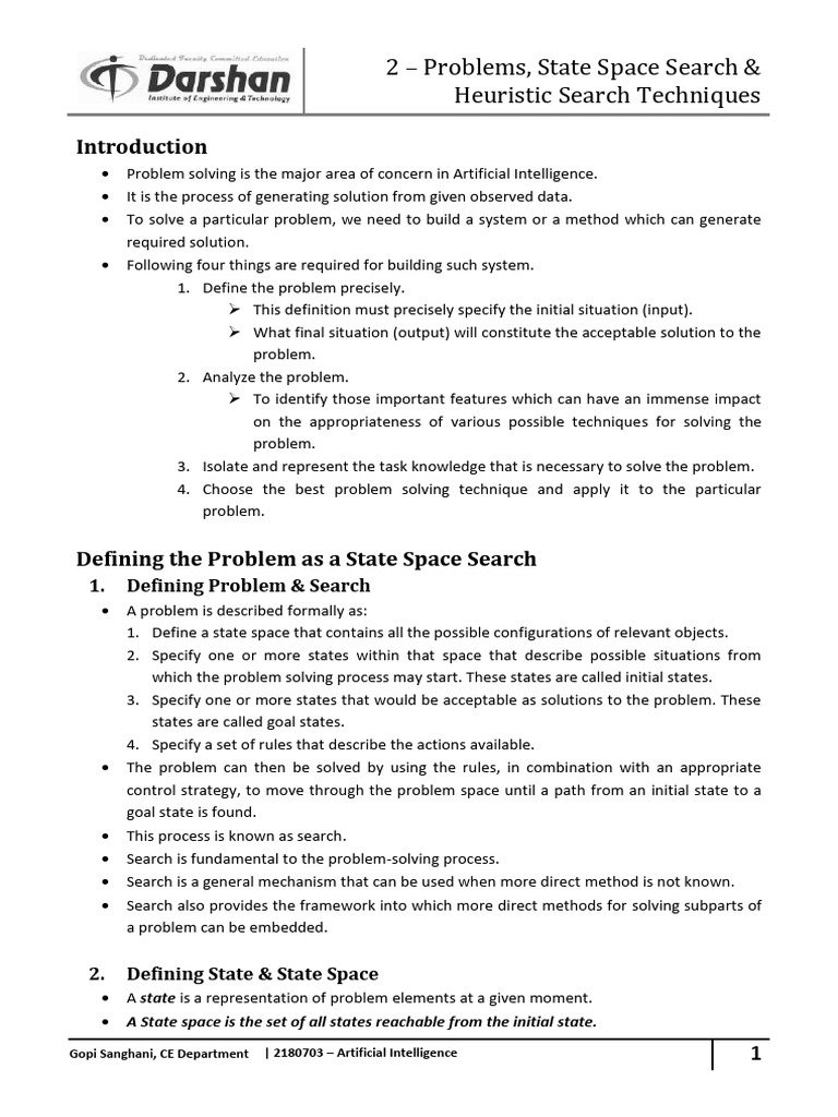 State Space Search in AI Problems | PDF | Algorithms And Data ...