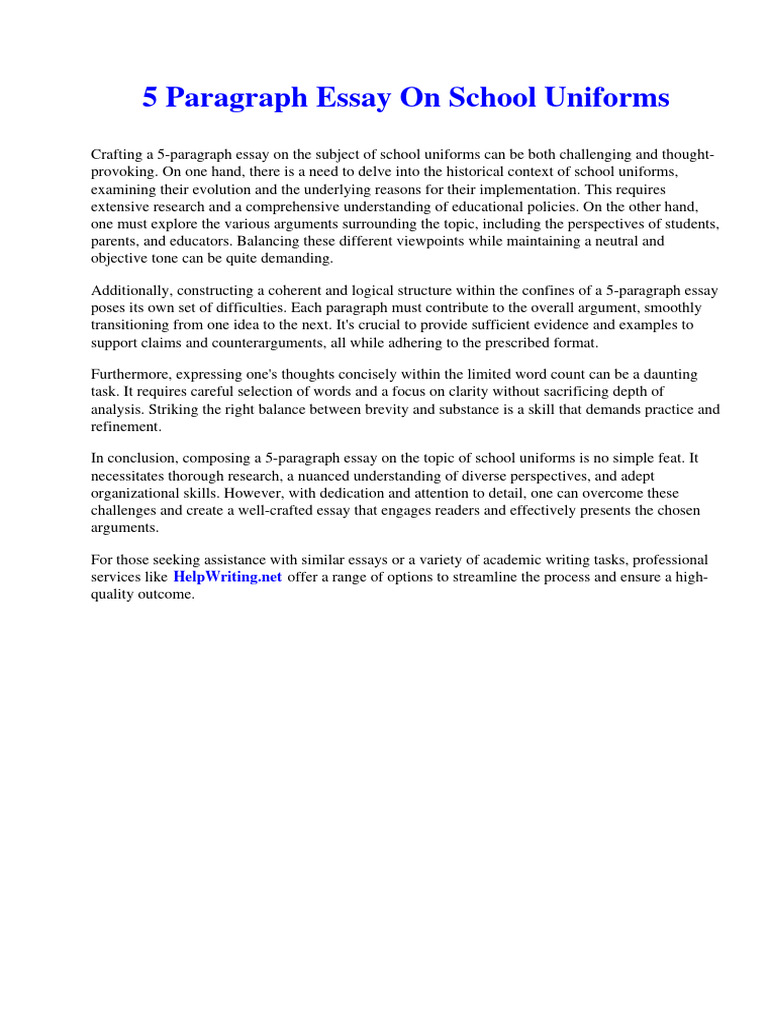 5 Paragraph Essay on School Uniforms PDF Twelfth Night Essays