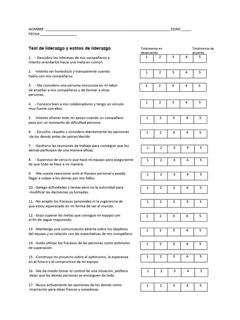 Test de Estilos de Liderazgo | PDF | Crecimiento personal y profesional ...
