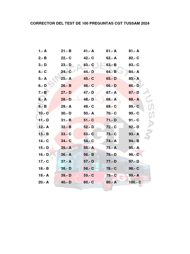 Correcteur Test CGT TUSSAM 2024 | PDF