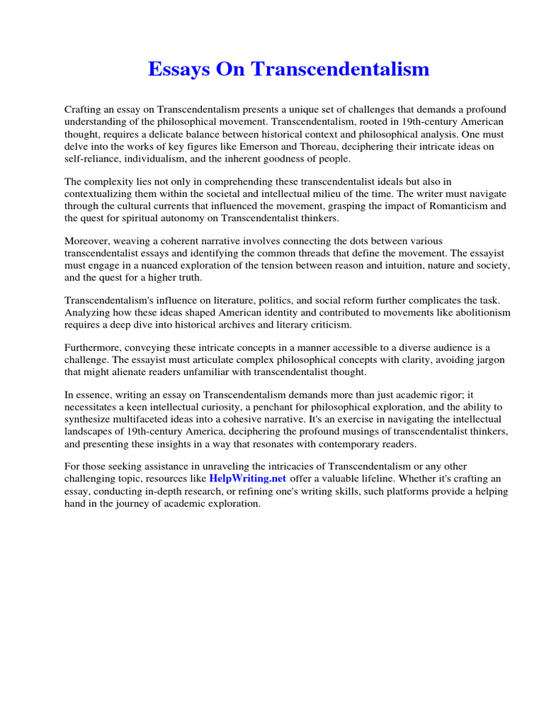 Essays On Transcendentalism | PDF | Transcendentalism | Truck Driver