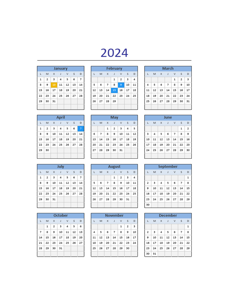 Calendario 2024 Excel Lunes A Domingo PDF