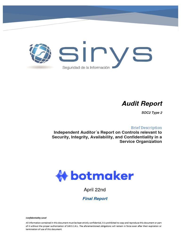 SOC 2 Type 2 Audit Report for SIRYS S.R.L | PDF | Technology & Engineering