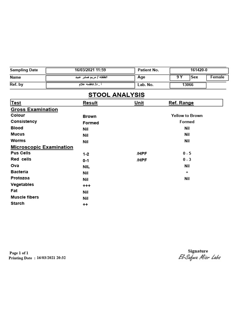 Stool Analysis Report Summary | PDF