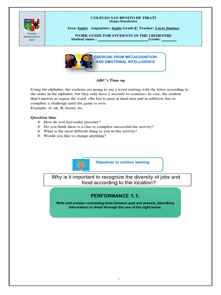 8th+grade+ +1st+Term+Guide+2024 | PDF | Vocabulary | Learning