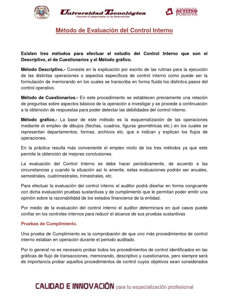 Métodos de Evaluación del Control Interno | PDF | Auditoría | Contralor